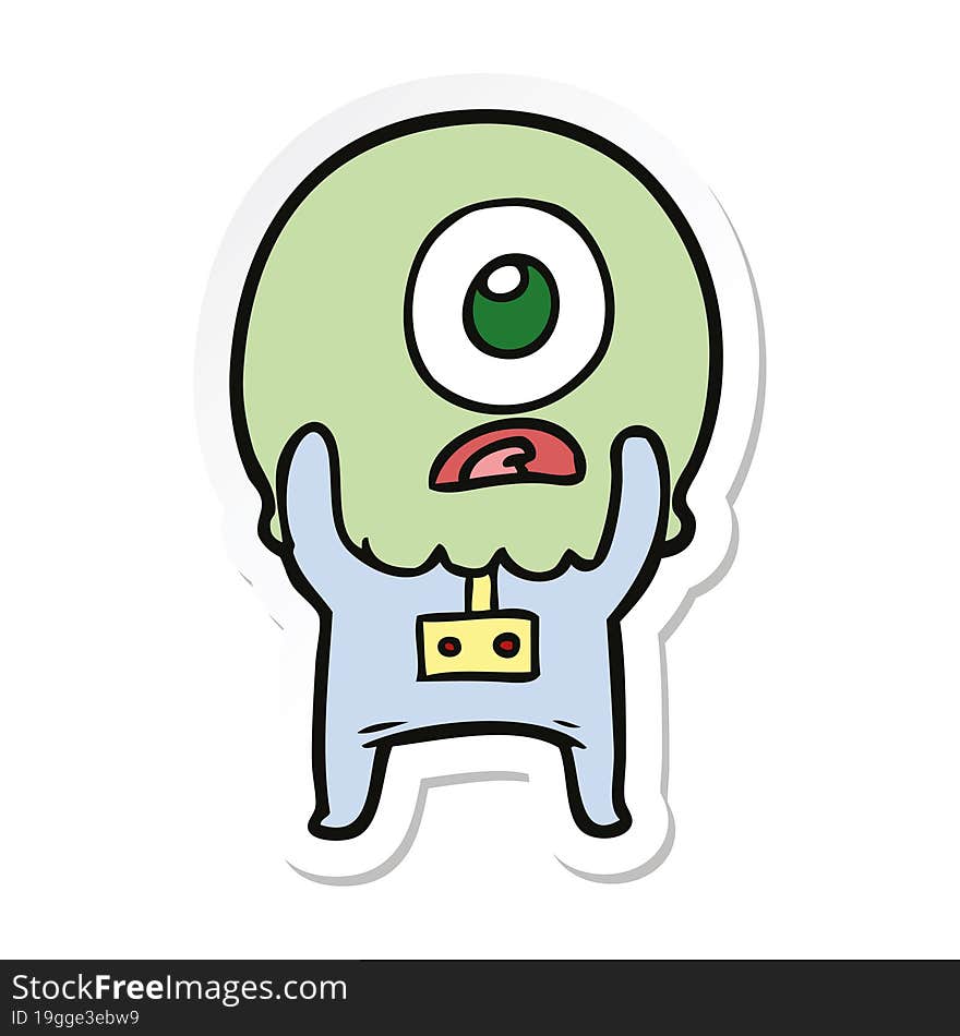 Sticker Of A Cartoon Cyclops Alien Spaceman