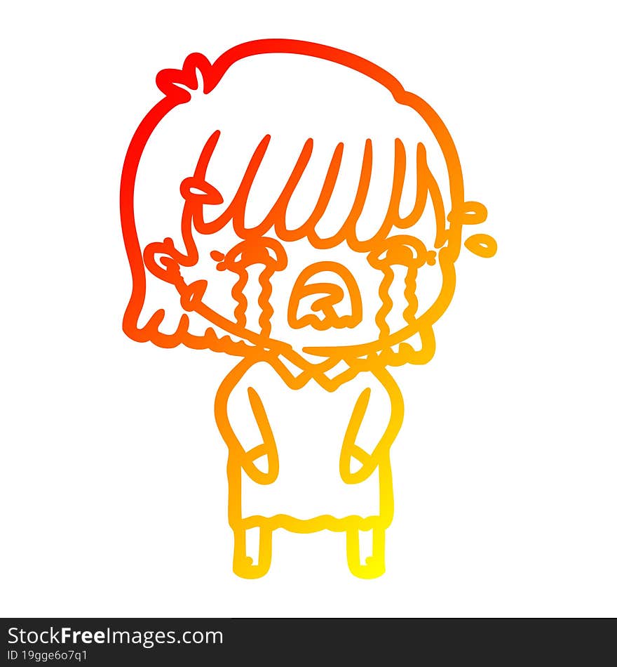 warm gradient line drawing of a cartoon girl crying