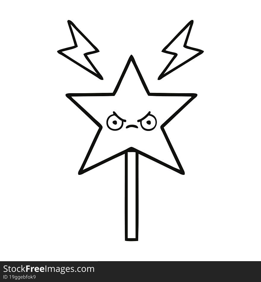 line drawing cartoon of a magic wand