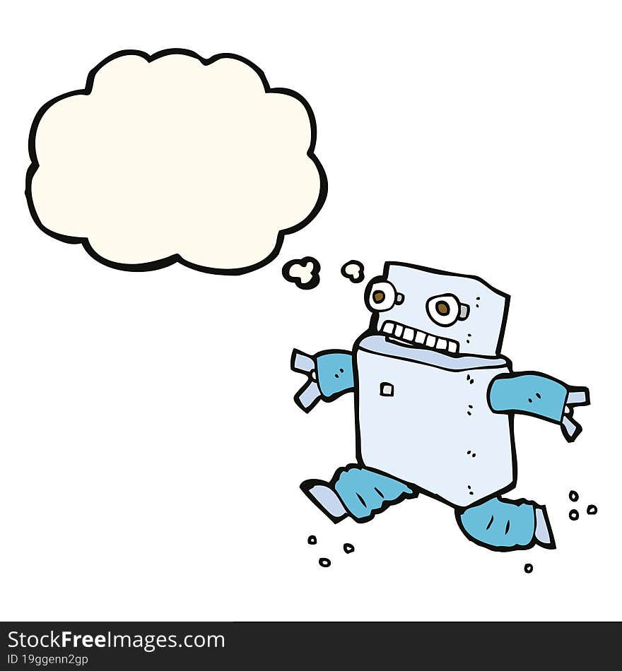 Cartoon Running Robot With Thought Bubble