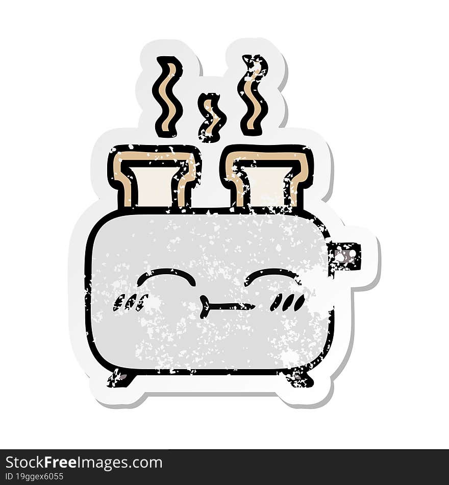 distressed sticker of a cute cartoon of a toaster