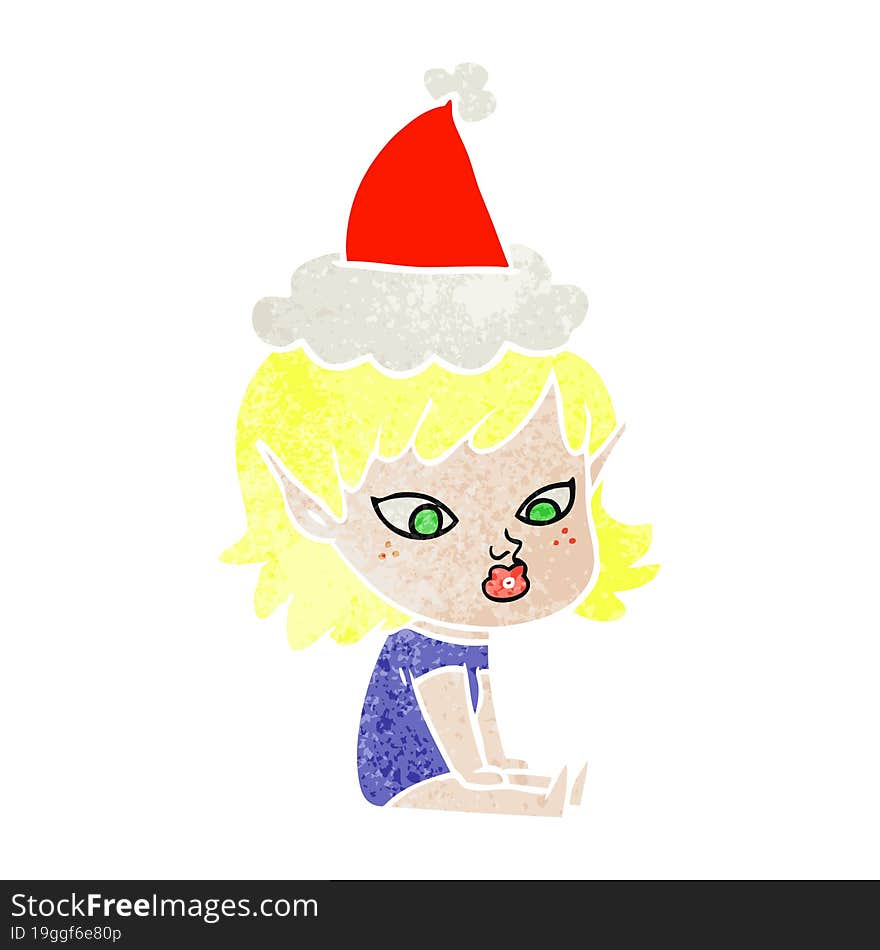 pretty retro cartoon of a elf girl wearing santa hat