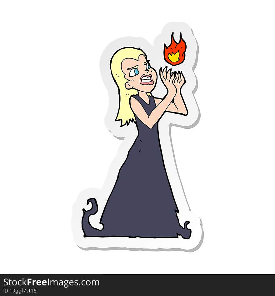 sticker of a cartoon witch woman casting spell