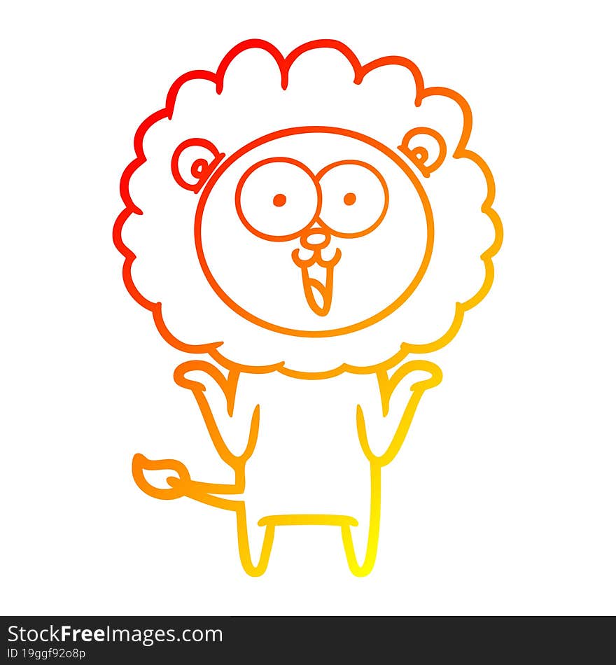 warm gradient line drawing of a happy cartoon lion