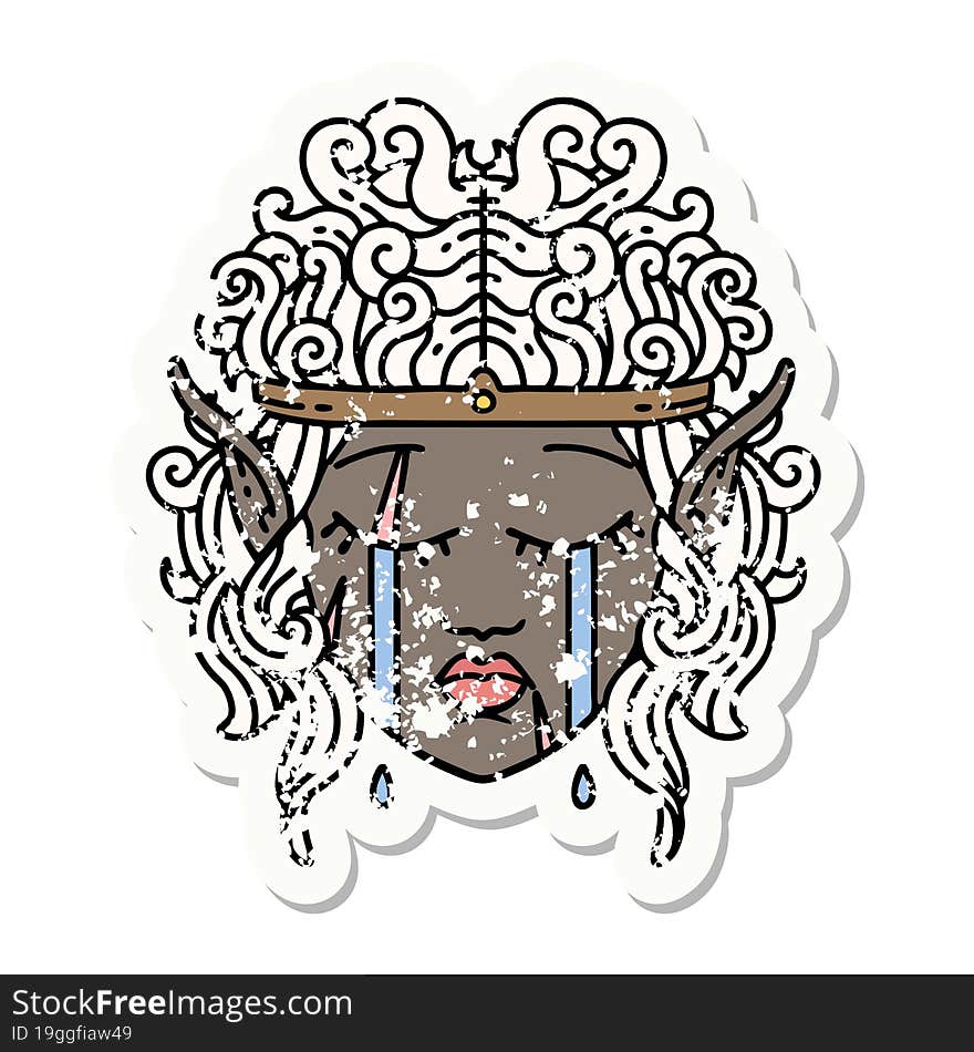 Retro Tattoo Style crying elf barbarian character face. Retro Tattoo Style crying elf barbarian character face