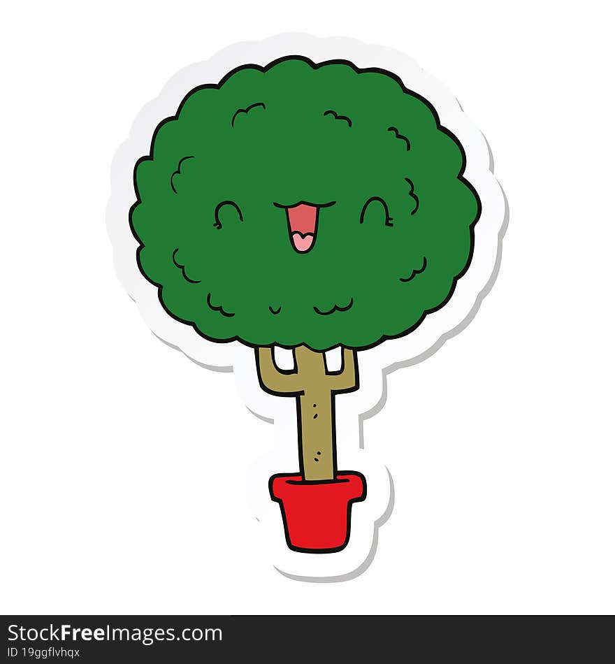 sticker of a cartoon happy tree