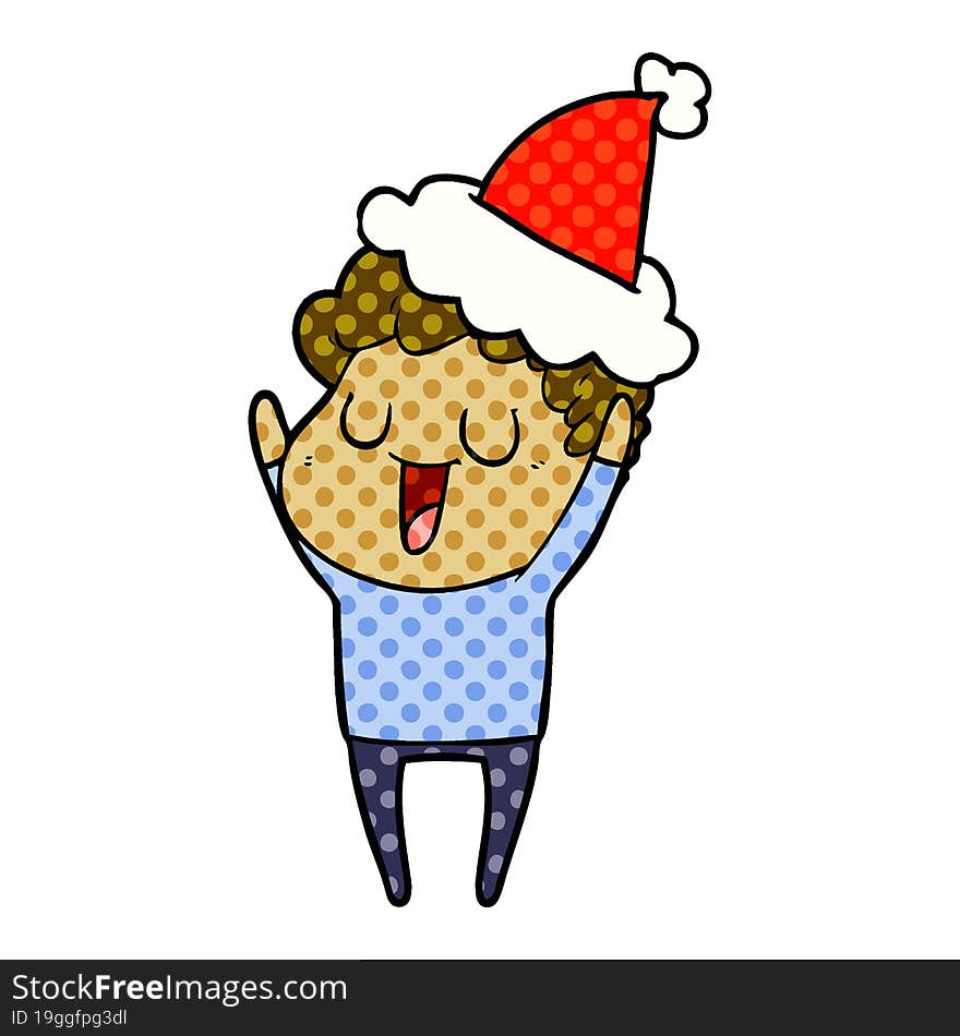 laughing comic book style illustration of a man wearing santa hat