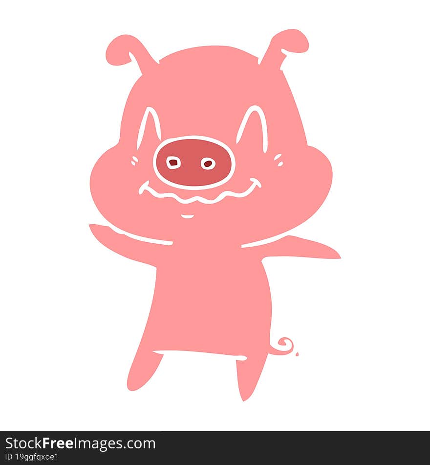 nervous flat color style cartoon pig