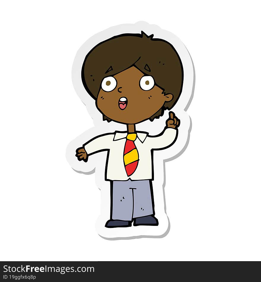 sticker of a cartoon schoolboy answering question