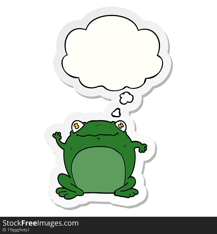 cartoon frog with thought bubble as a printed sticker