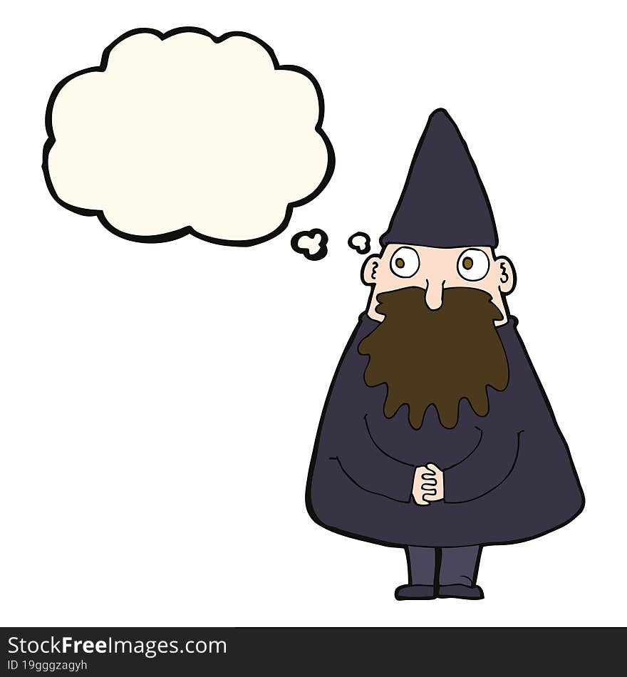 cartoon wizard with thought bubble