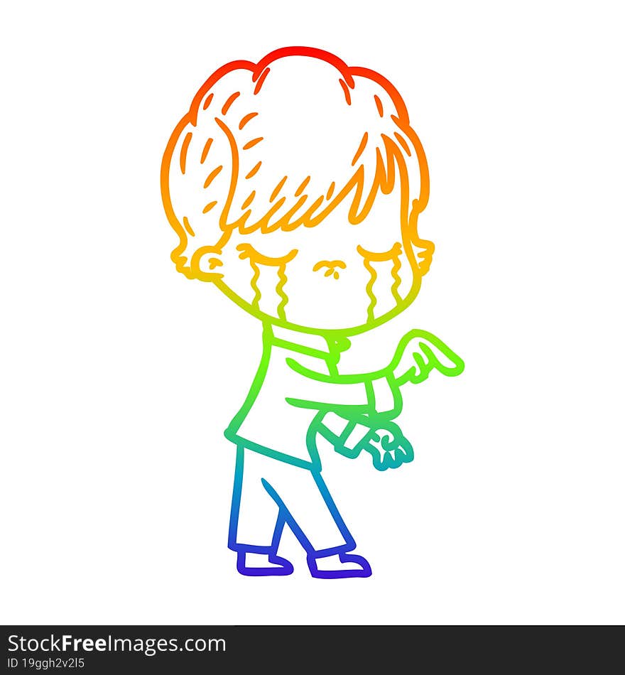 rainbow gradient line drawing of a cartoon woman crying