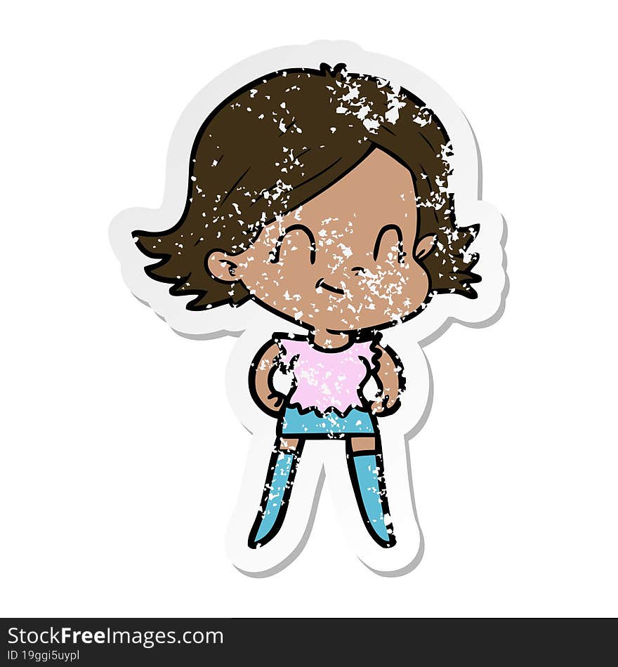 distressed sticker of a cartoon friendly girl