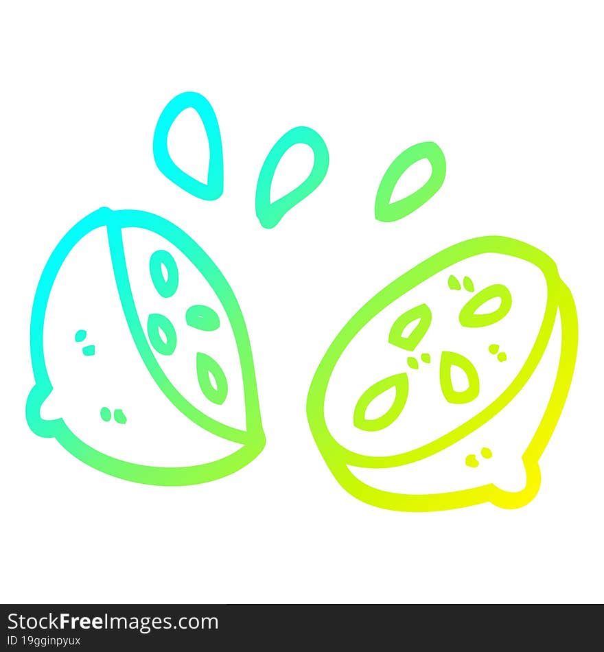 cold gradient line drawing cartoon halved lemon