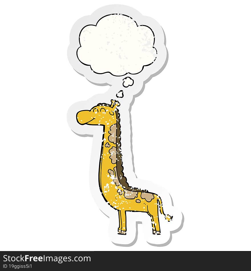 Cartoon Giraffe And Thought Bubble As A Distressed Worn Sticker