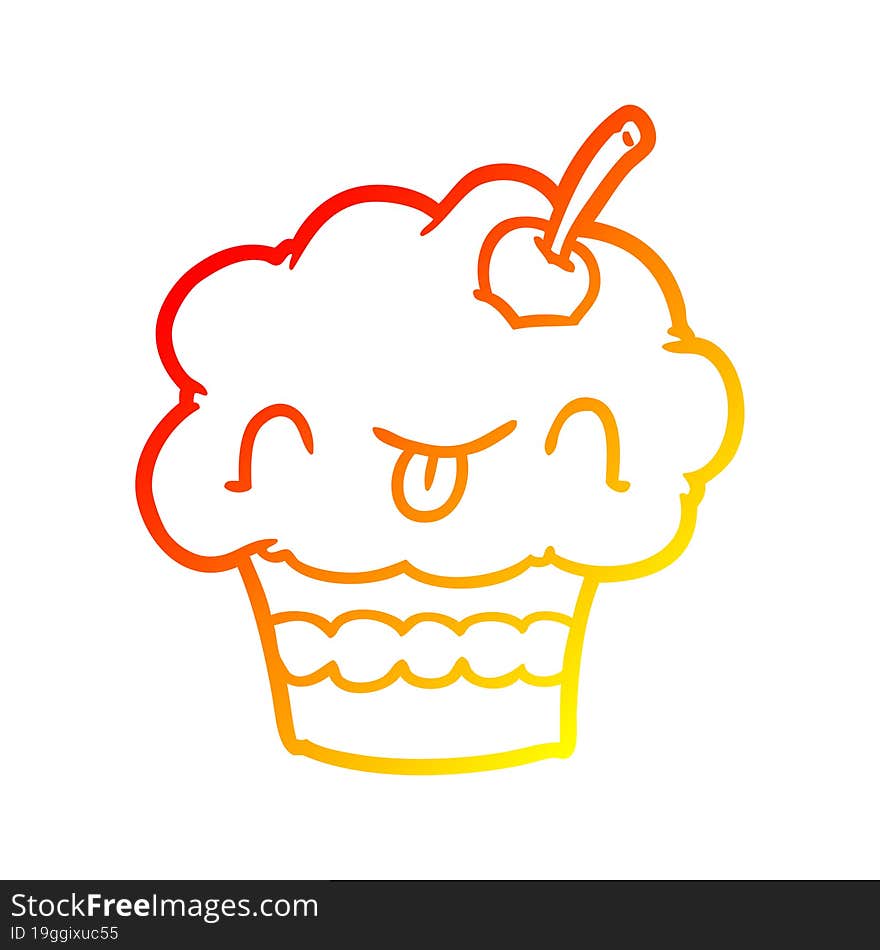 warm gradient line drawing of a funny cupcake