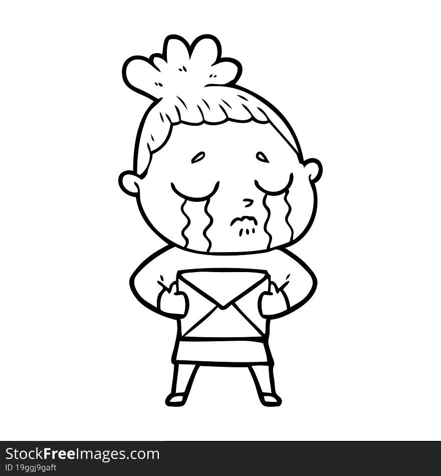 cartoon crying woman with letter. cartoon crying woman with letter