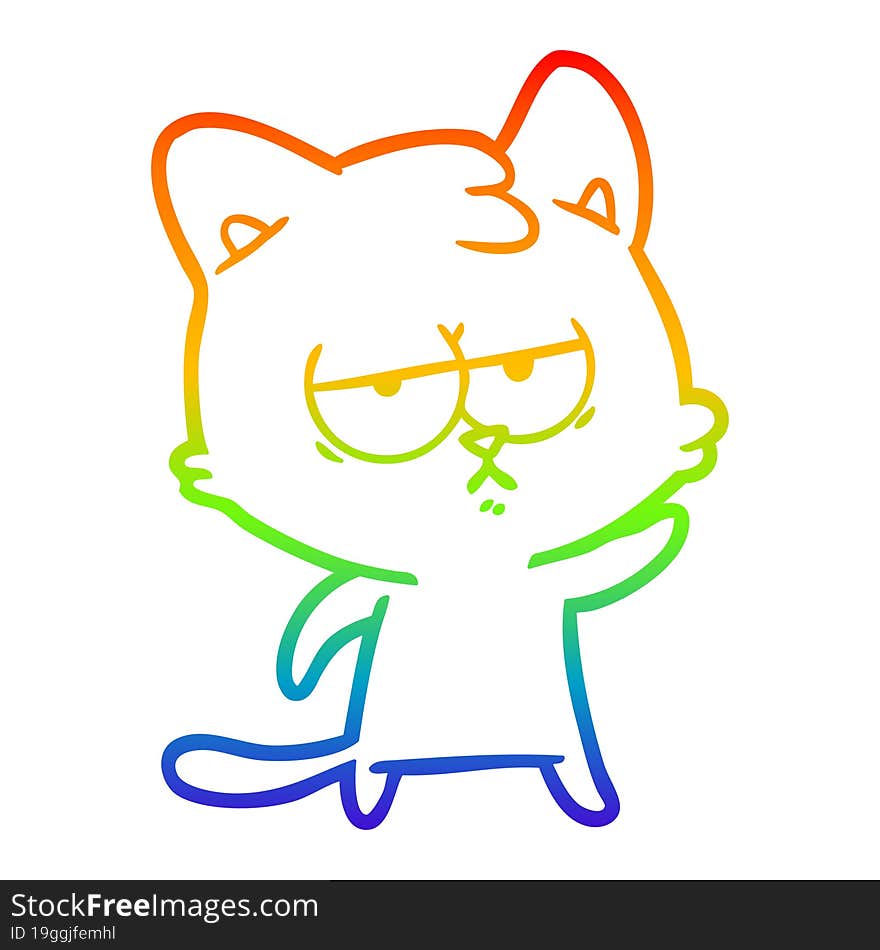 rainbow gradient line drawing bored cartoon cat