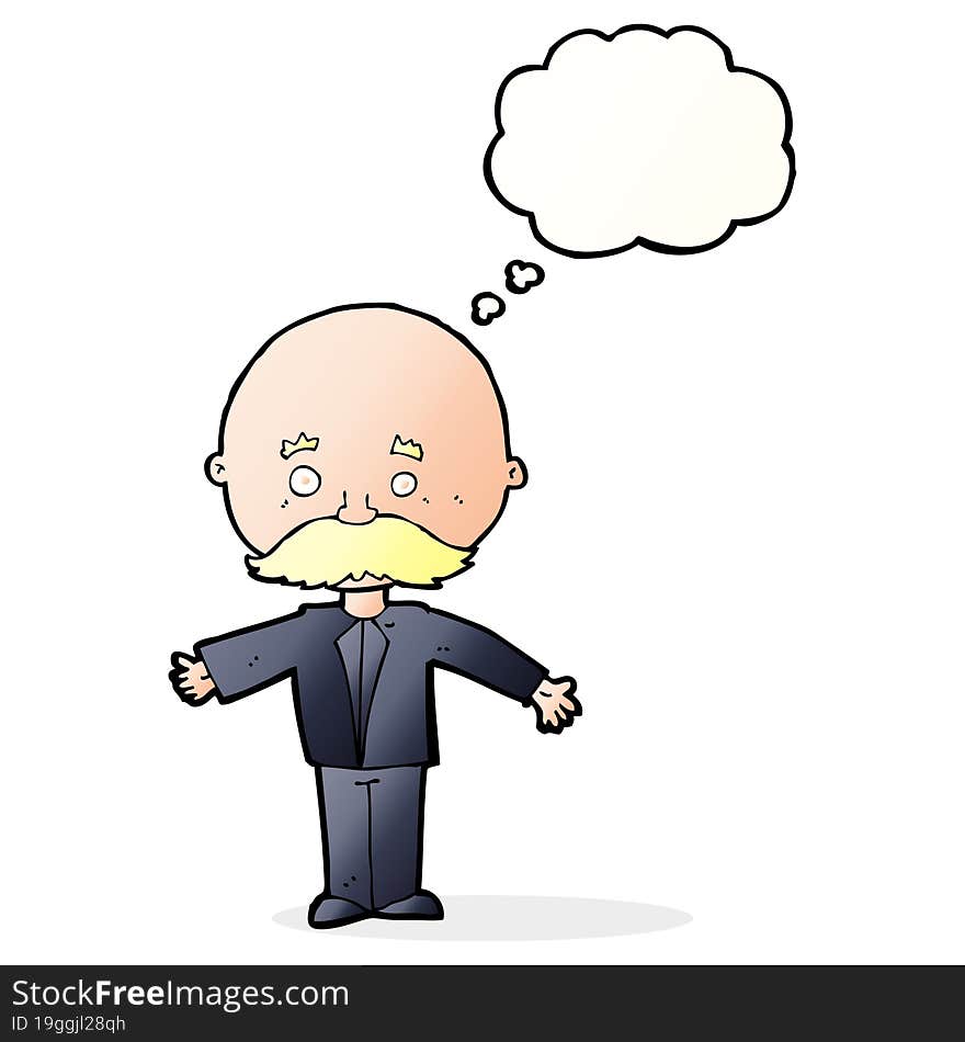 cartoon man with mustache with thought bubble