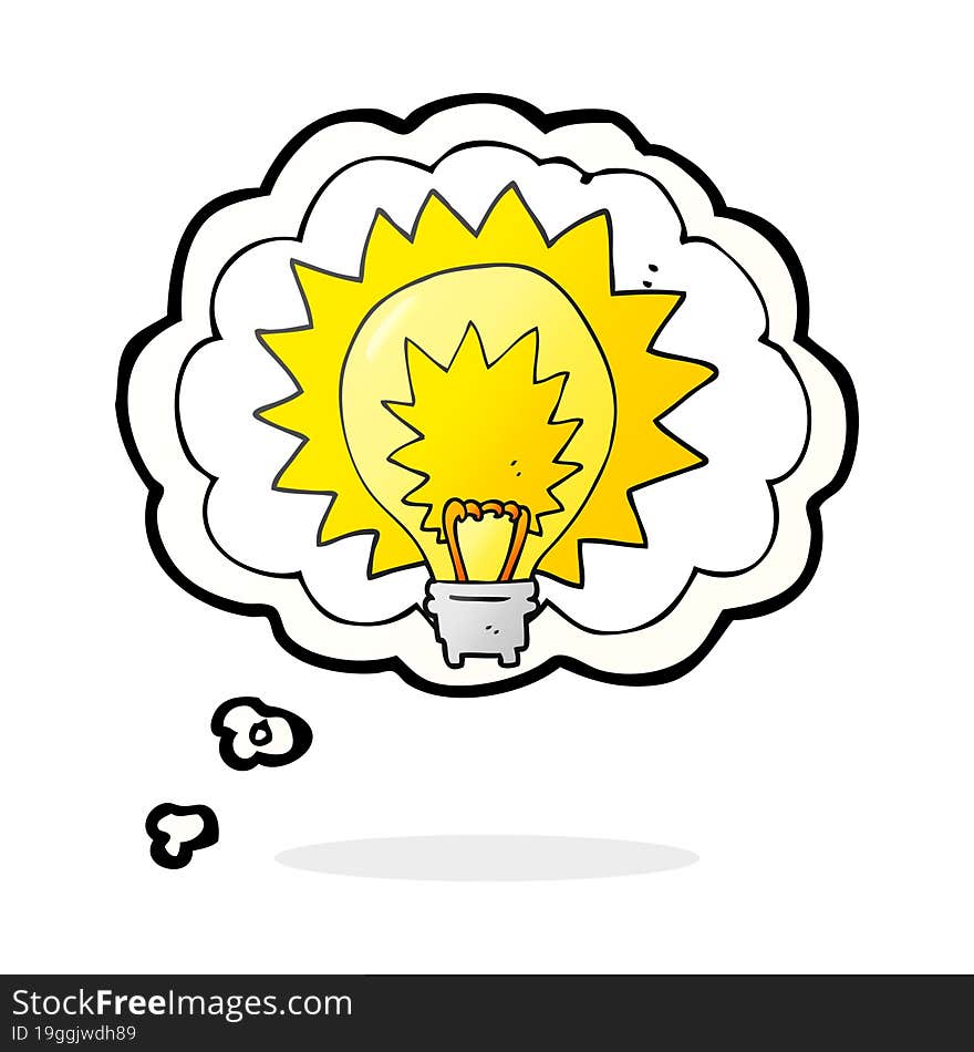 freehand drawn thought bubble cartoon light bulb shining