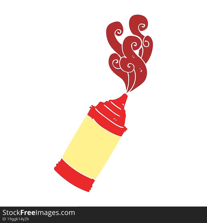 flat color illustration of a cartoon ketchup bottle