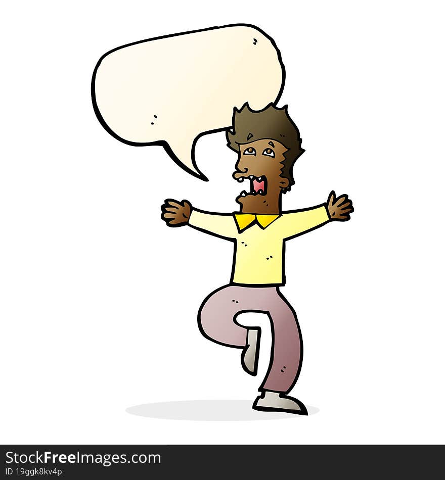 cartoon terrified man with speech bubble