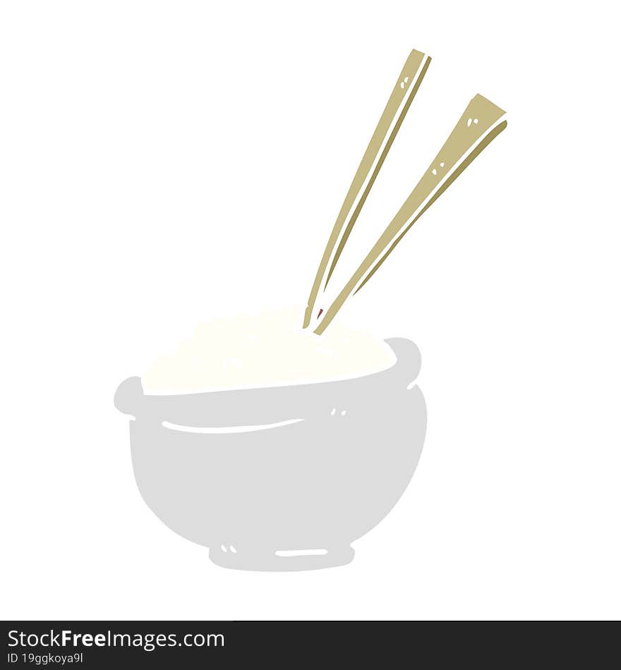 cartoon doodle bowl of rice with chopsticks