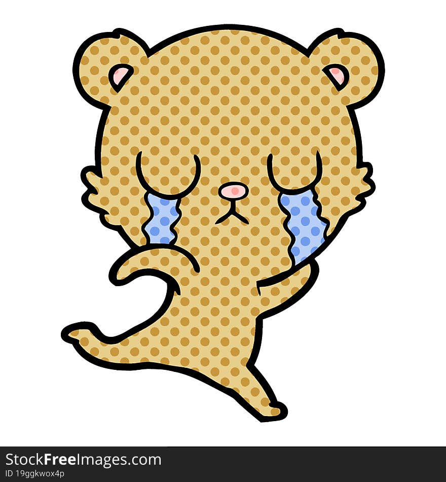 crying cartoon bear running away. crying cartoon bear running away