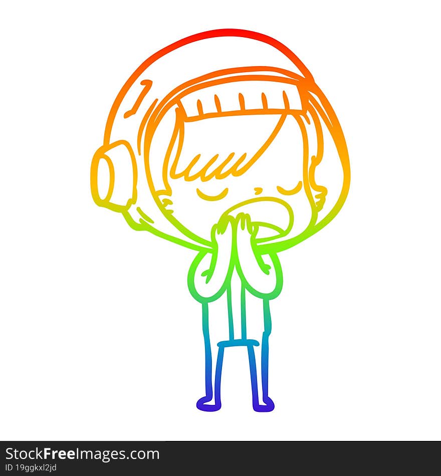 rainbow gradient line drawing cartoon astronaut woman explaining