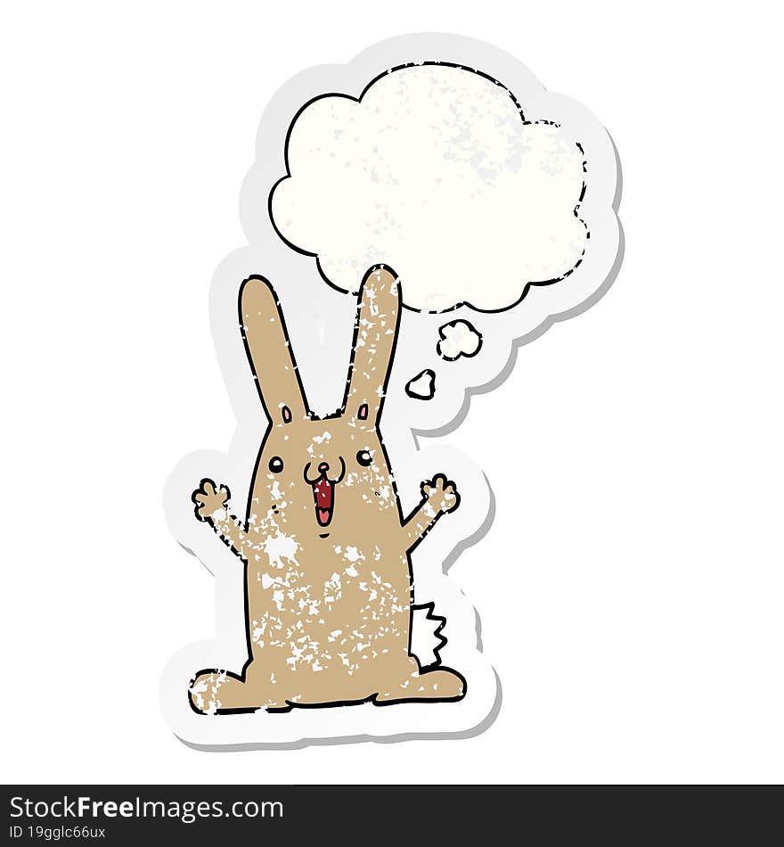 Cartoon Rabbit And Thought Bubble As A Distressed Worn Sticker