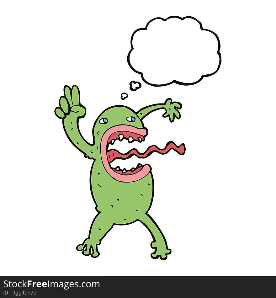 cartoon crazy frog with thought bubble