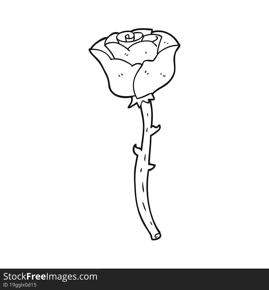 freehand drawn black and white cartoon rose