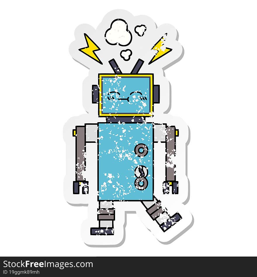 Distressed Sticker Of A Cute Cartoon Robot