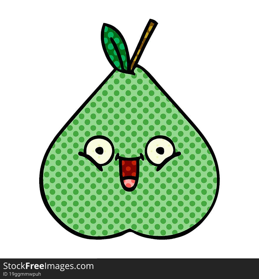 comic book style cartoon of a green pear