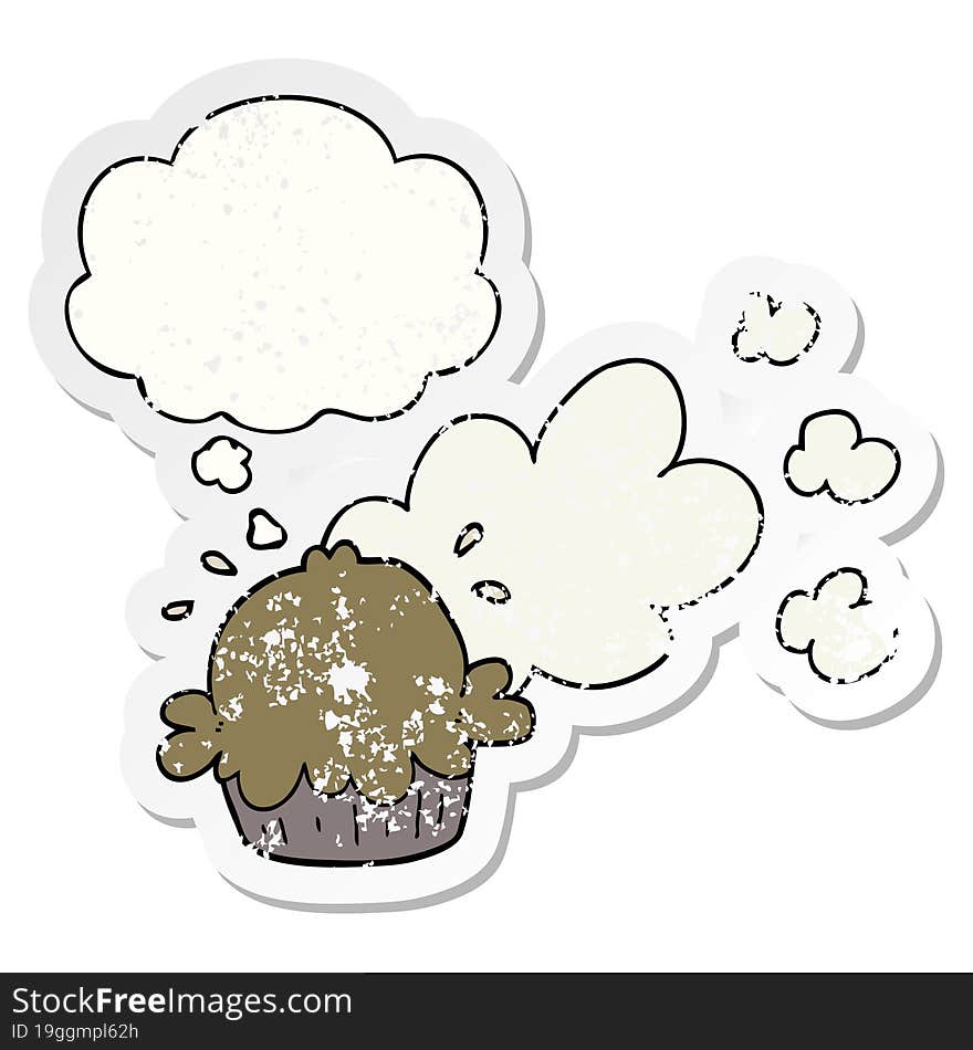 cute cartoon pie and thought bubble as a distressed worn sticker