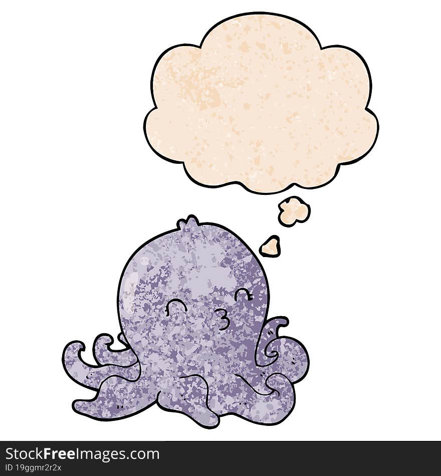 cartoon octopus and thought bubble in grunge texture pattern style