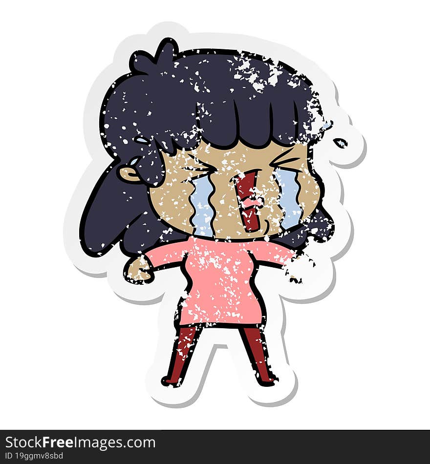 Distressed Sticker Of A Cartoon Woman In Tears