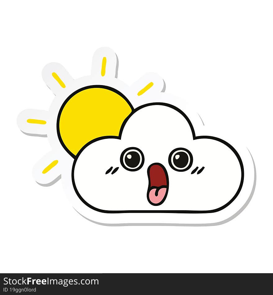 Sticker Of A Cute Cartoon Sun And Cloud