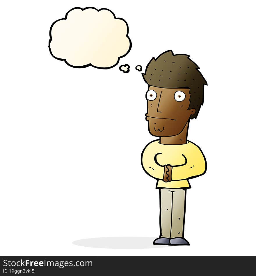 cartoon worried man with thought bubble