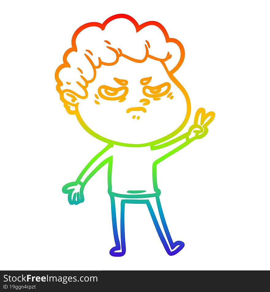 Rainbow Gradient Line Drawing Cartoon Angry Man