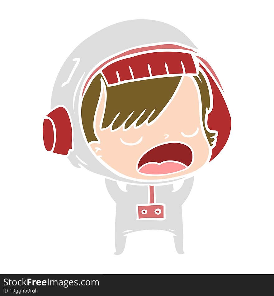 flat color style cartoon talking astronaut woman