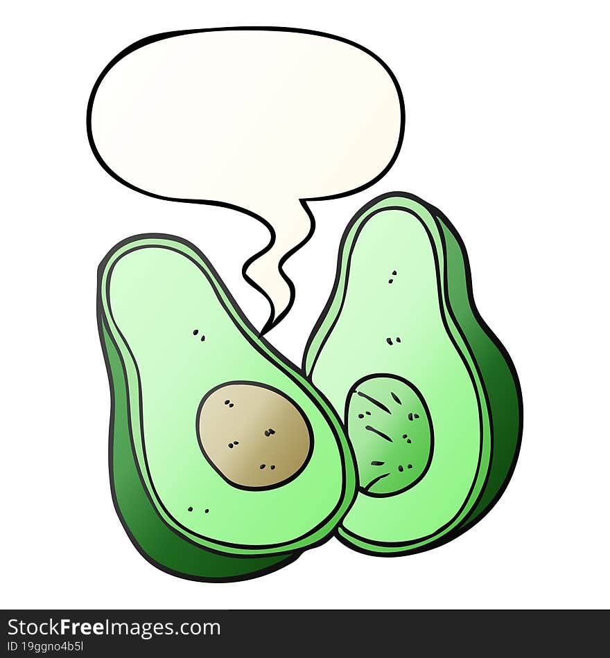 cartoon avocado and speech bubble in smooth gradient style