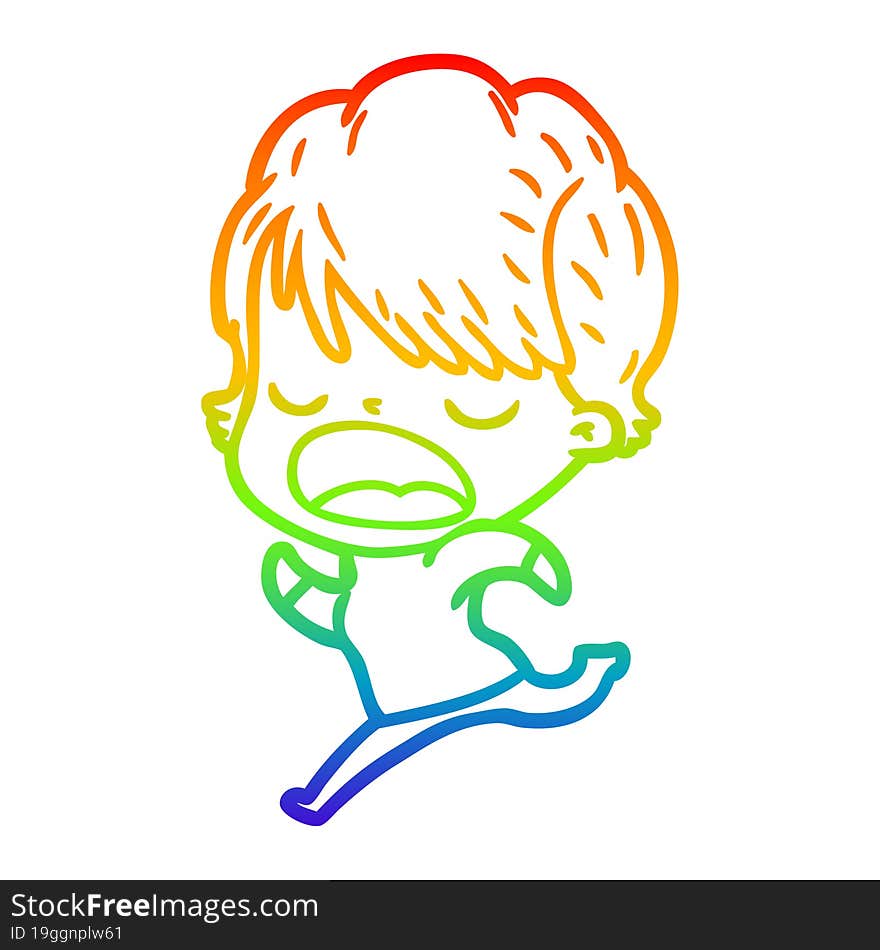 rainbow gradient line drawing of a cartoon woman talking