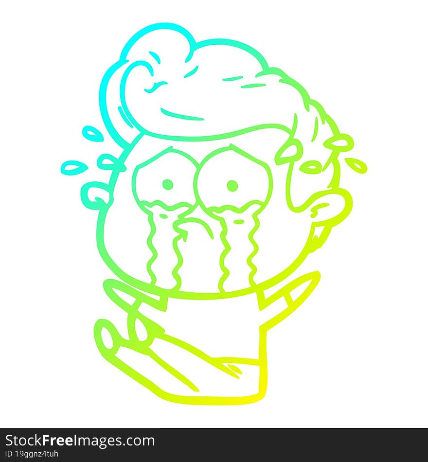 cold gradient line drawing cartoon crying man sat on floor