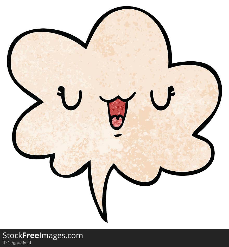 cute happy cartoon face and speech bubble in retro texture style