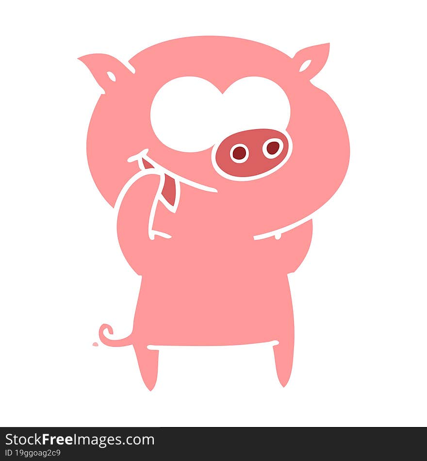 Cheerful Pig Flat Color Style Cartoon