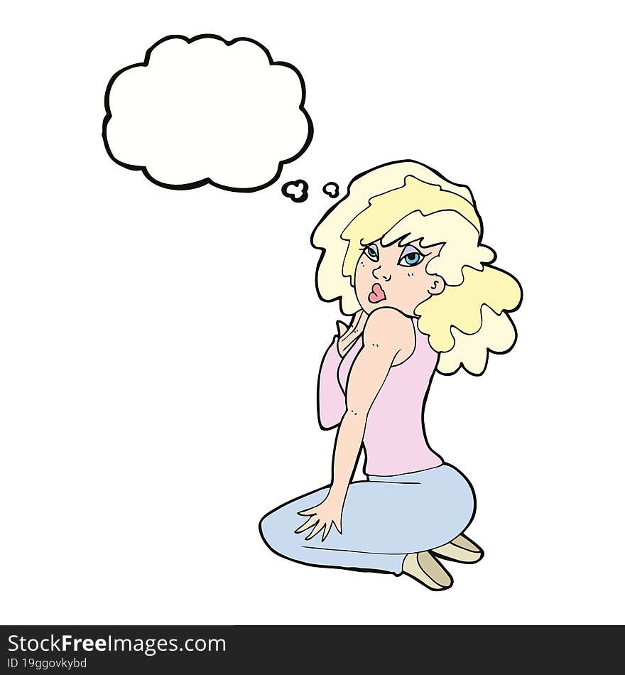 Cartoon Woman Posing With Thought Bubble