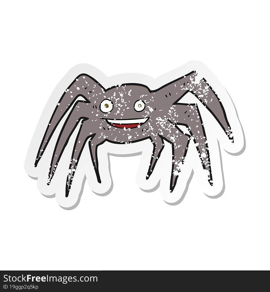 retro distressed sticker of a cartoon happy spider