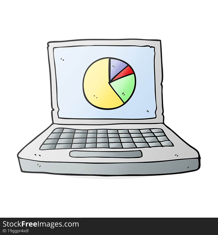 cartoon laptop computer with pie chart