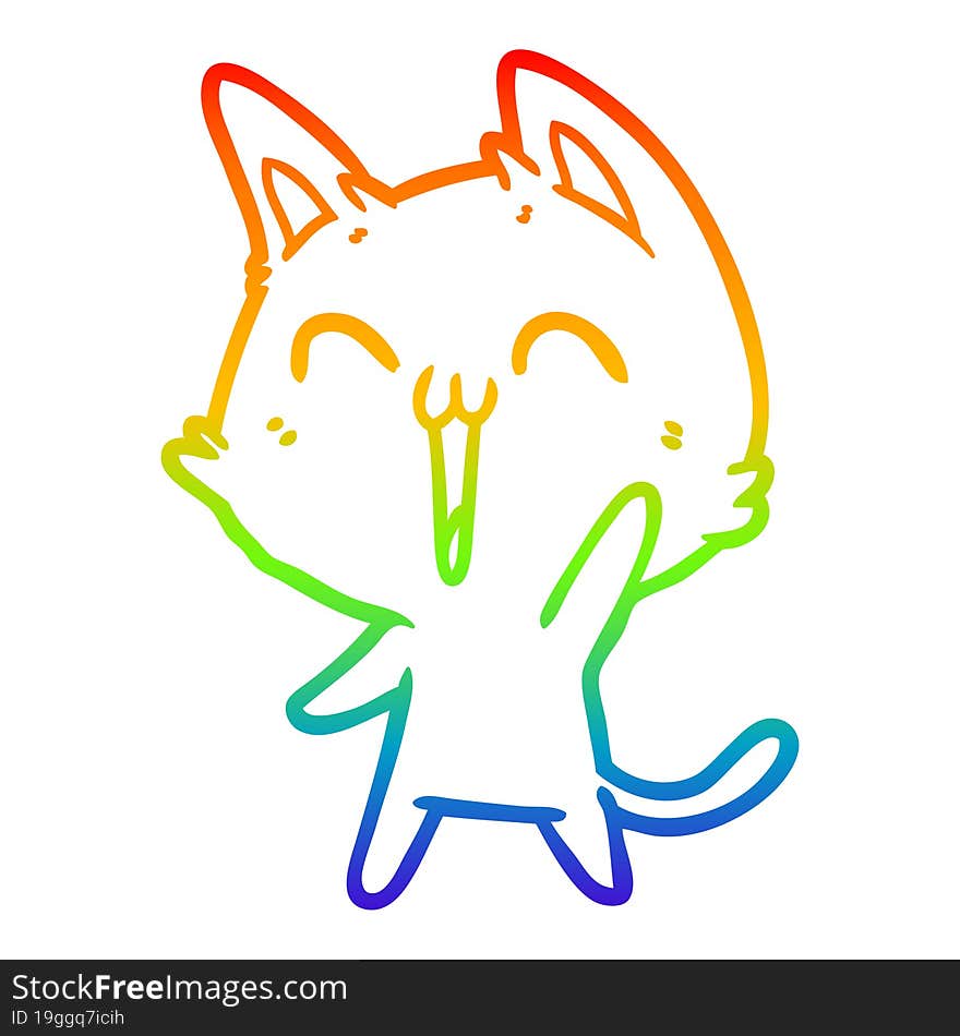 rainbow gradient line drawing happy cartoon cat meowing